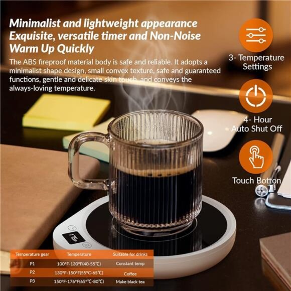 Mug Warmer, Upgrade Coffee Warmer & Cup Warmer for Desk with 3 Temperature - Picture 3 of 7